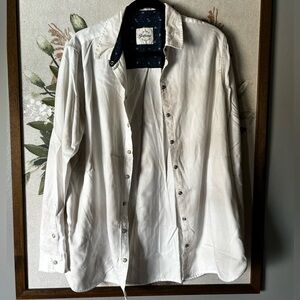 White and Beige Plaid Button-Up